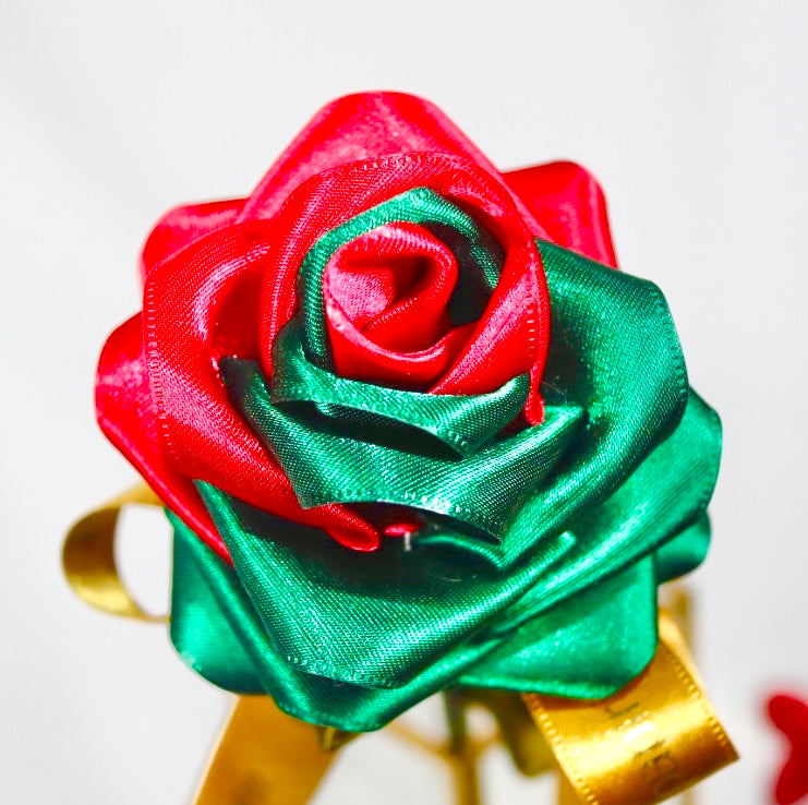 【クリスマス限定デザイン】リボンフラワー ステム付き1輪BOX